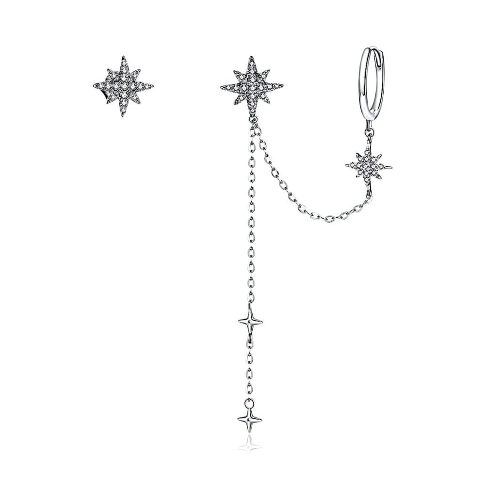 Asimetriniai auskarai su cirkoniu „Žvaigždutės“, auskarai su cirkoniu, sidabriniai papuošalai, sidabro juvelyrika, sidabra jewelry